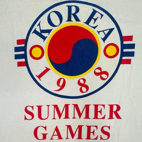 Vintage Fruit of the Loom 1988 Summer Games Korea Crew Neck Tee - Size Medium - Picture 2 of 11